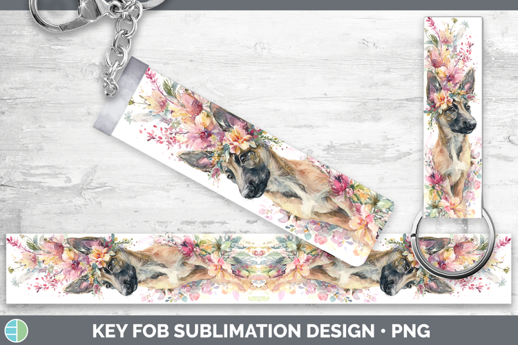 Belgian Malinois Dogs 05 Floral Crown Key Fob Sublimation De