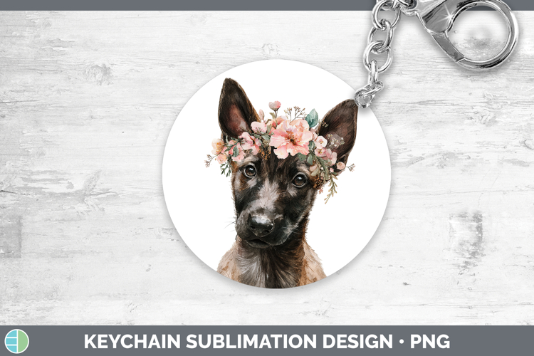 Belgian Malinois Dogs 05 Floral Crown Keychain Sublimation D
