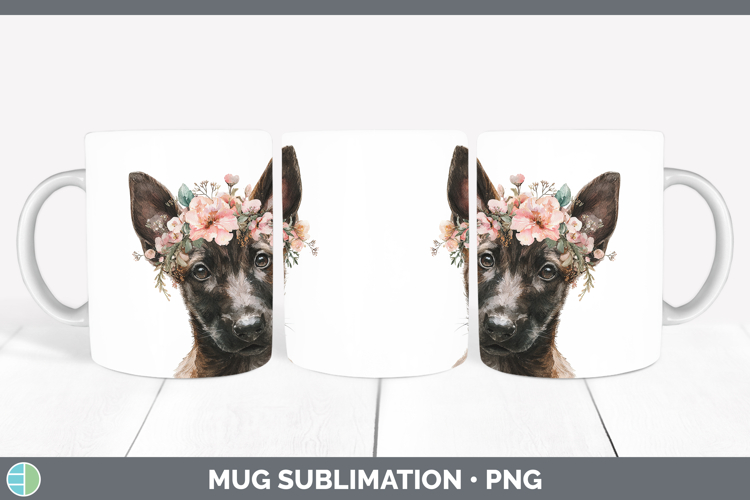 Belgian Malinois Dogs 05 Floral Crown Mug Wrap Sublimation D