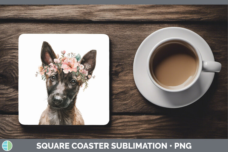 GorgeousDogs 05 Floral Crown Square Coaster design.