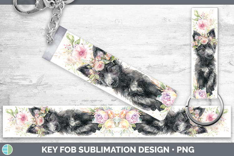 Belgian Sheepdog Dogs 05 Floral Crown Key Fob Sublimation De