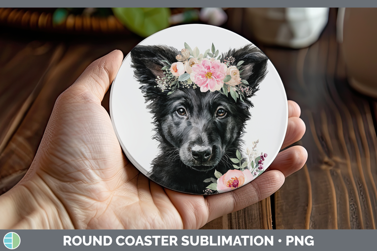 Belgian Sheepdog Dogs 05 Floral Crown Round Coaster Sublimat