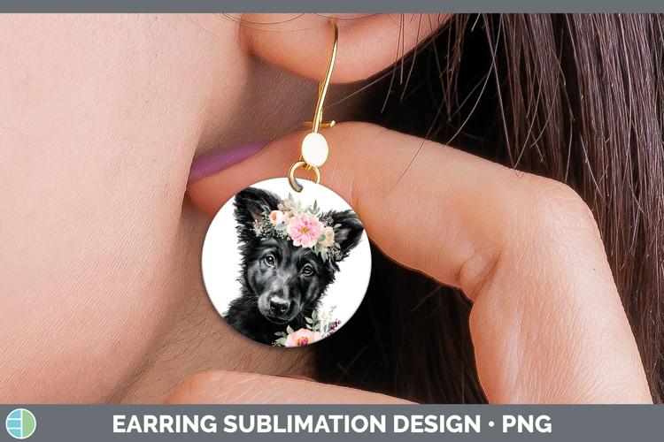 Belgian Sheepdog Dogs 05 Floral Crown Round Earrings Sublima
