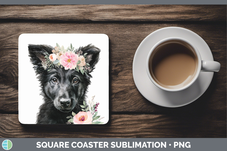 Belgian Sheepdog Dogs 05 Floral Crown Square Coaster Sublima