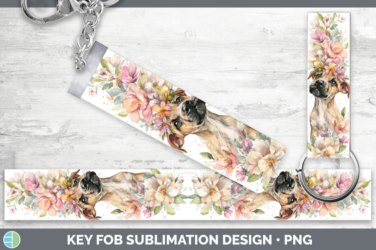 Black Mouth Cur Dogs 05 Floral Crown Key Fob Sublimation Des