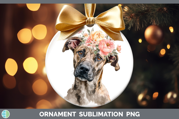 Black Mouth Cur Dogs 05 Floral Crown Ornament Sublimation De