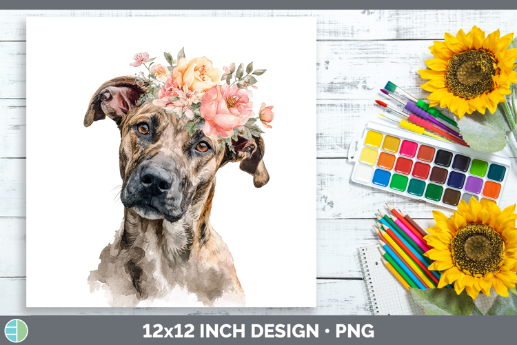 Black Mouth Cur Dogs 05 Floral Crown Paper Backgrounds Desig