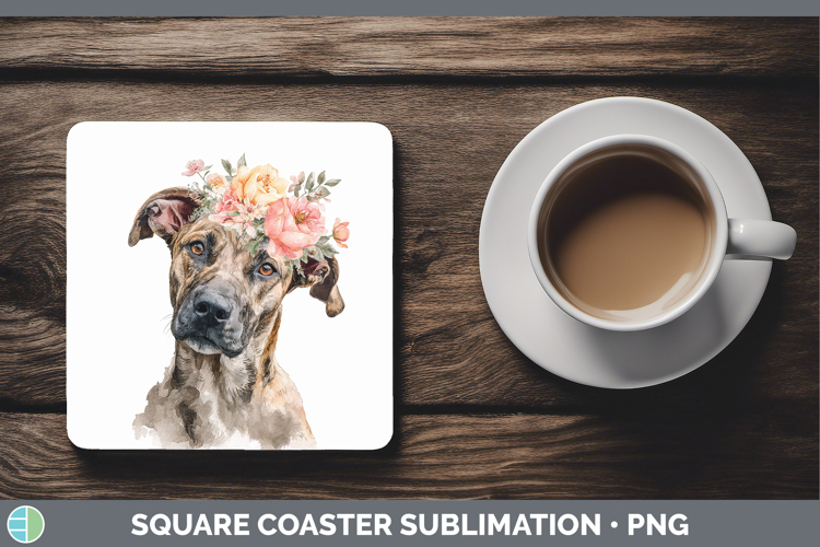 Black Mouth Cur Dogs 05 Floral Crown Square Coaster Sublimat