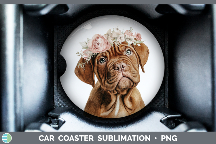 Bordeaux Mastiff Dogs 05 Floral Crown Car Coaster Sublimatio