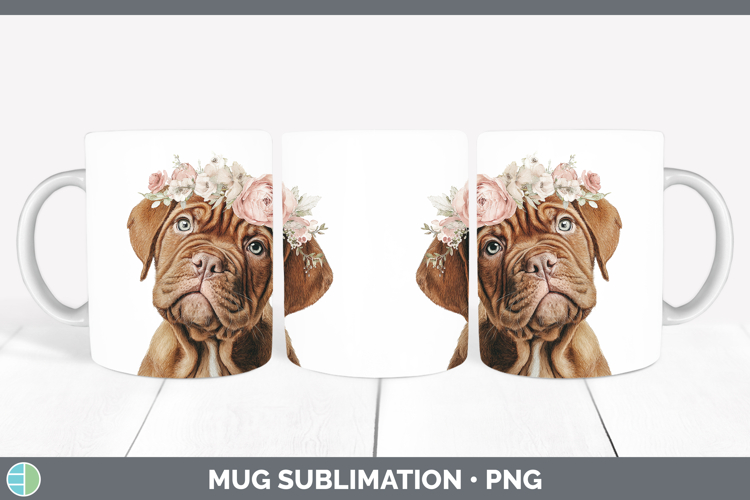 Bordeaux Mastiff Dogs 05 Floral Crown Mug Wrap Sublimation D