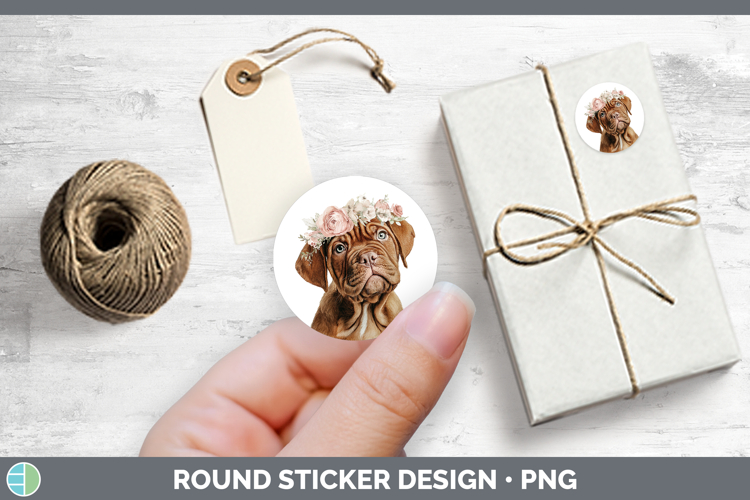 Bordeaux Mastiff Dogs 05 Floral Crown Stickers Design