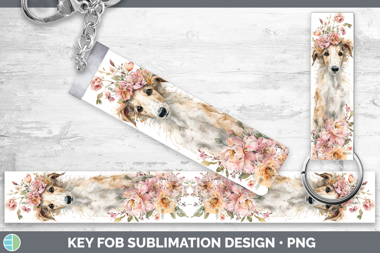 Borzoi Dogs 05 Floral Crown Key Fob Sublimation Design