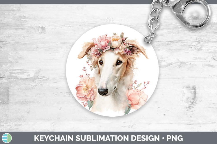 Borzoi Dogs 05 Floral Crown Keychain Sublimation Design