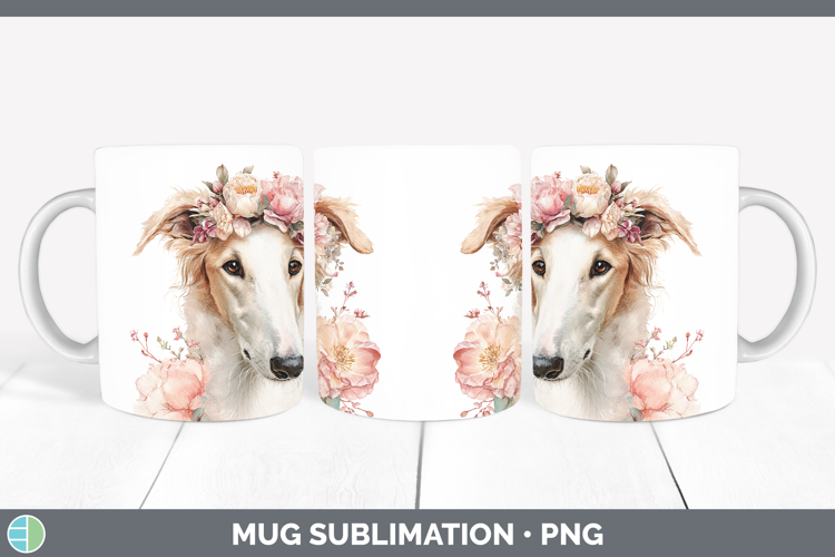 Borzoi Dogs 05 Floral Crown Mug Wrap Sublimation Design