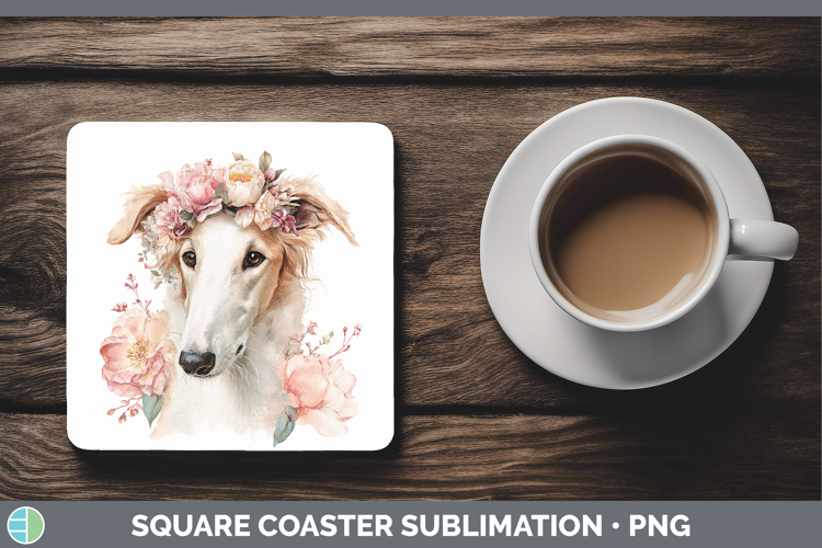 Borzoi Dogs 05 Floral Crown Square Coaster Sublimation Desig
