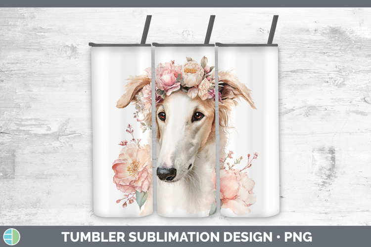 Borzoi Dogs 05 Floral Crown Tumbler Sublimation Design