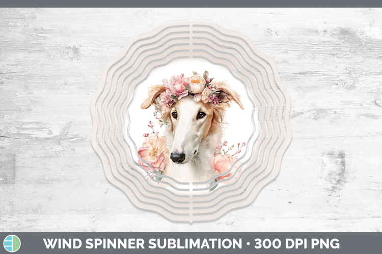 Borzoi Dogs 05 Floral Crown Wind Spinner Sublimation Design