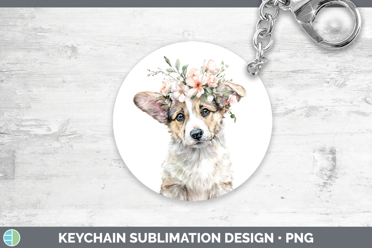 Cardigan Corgi Dogs 05 Floral Crown Keychain Sublimation Des