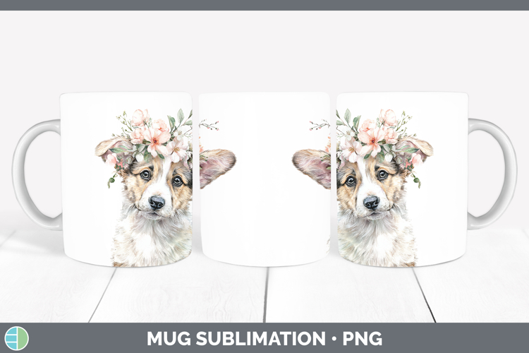 Cardigan Corgi Dogs 05 Floral Crown Mug Wrap Sublimation Des