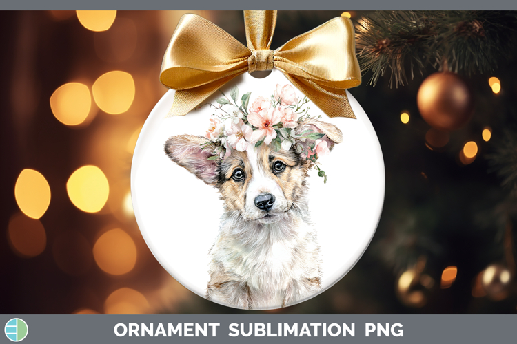 Cardigan Corgi Dogs 05 Floral Crown Ornament Sublimation Des