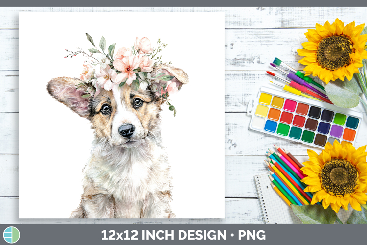 Cardigan Corgi Dogs 05 Floral Crown Paper Backgrounds Design