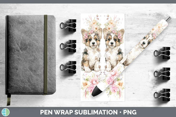 Cardigan Corgi Dogs 05 Floral Crown Pen Wrap Sublimation Des