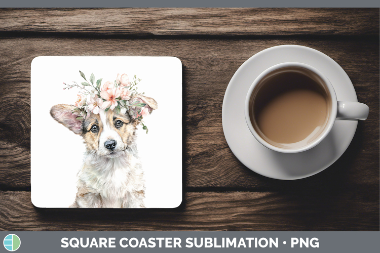 Cardigan Corgi Dogs 05 Floral Crown Square Coaster Sublimati