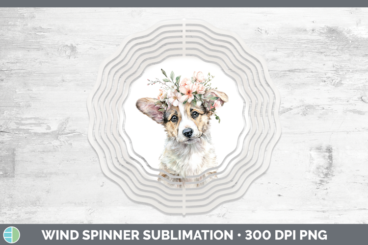 Cardigan Corgi Dogs 05 Floral Crown Wind Spinner Sublimation