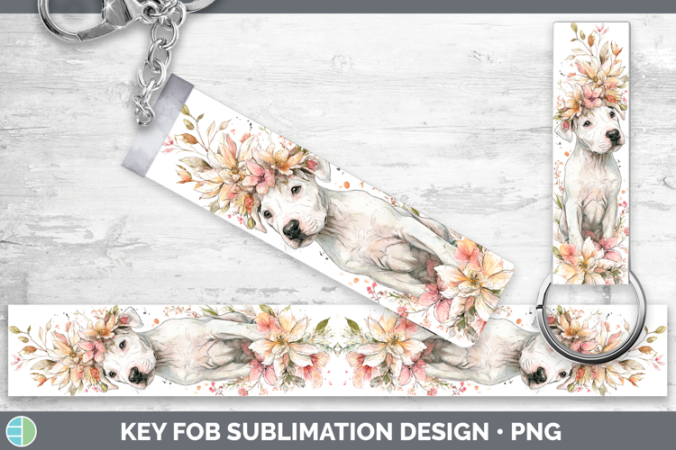 Dogo Argentino Dogs 05 Floral Crown Key Fob Sublimation Desi