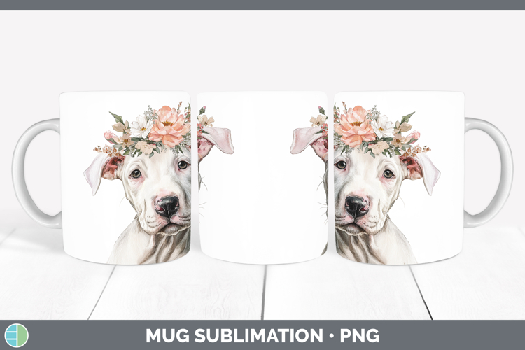 Dogo Argentino Dogs 05 Floral Crown Mug Wrap Sublimation Des