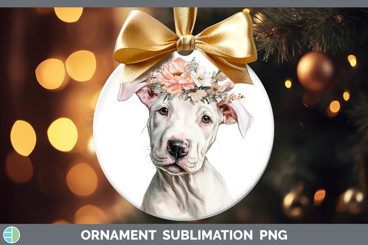 Dogo Argentino Dogs 05 Floral Crown Ornament Sublimation Des