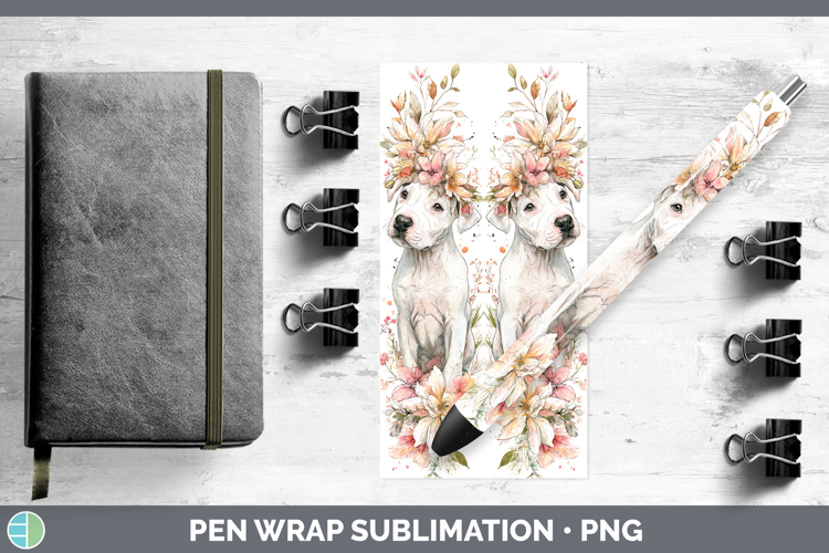 Dogo Argentino Dogs 05 Floral Crown Pen Wrap Sublimation Des