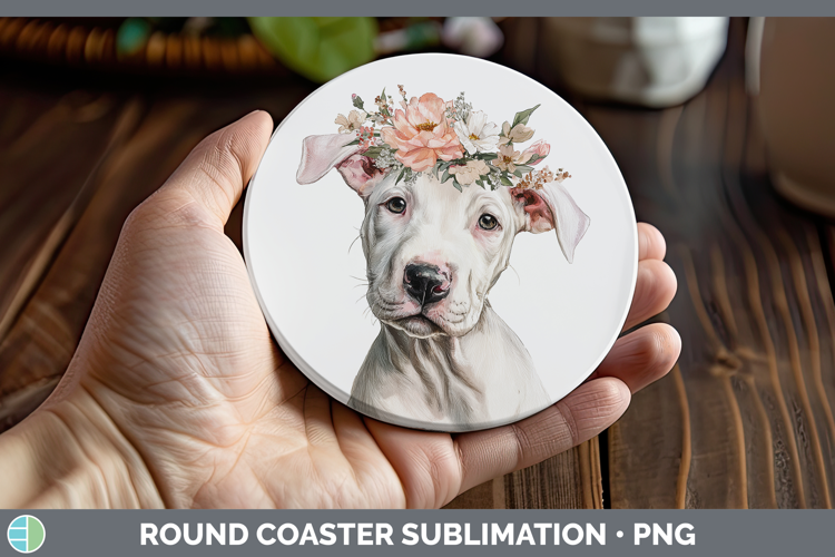 Dogo Argentino Dogs 05 Floral Crown Round Coaster Sublimatio