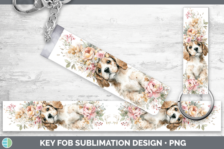 English Cocker Spaniel Dogs 05 Floral Crown Key Fob Sublimat