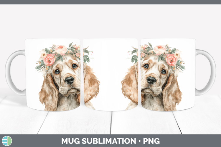 English Cocker Spaniel Dogs 05 Floral Crown Mug Wrap Sublima