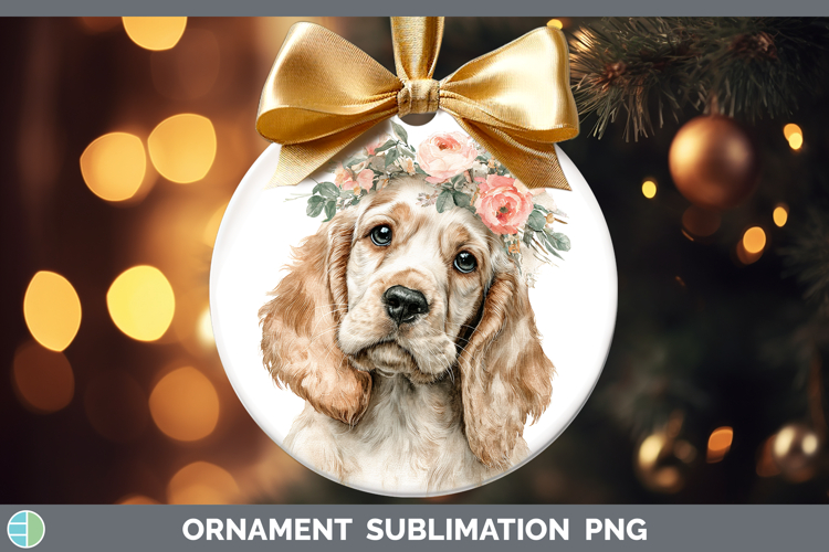 English Cocker Spaniel Dogs 05 Floral Crown Ornament Sublima