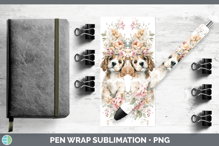 English Cocker Spaniel Dogs 05 Floral Crown Pen Wrap Sublima