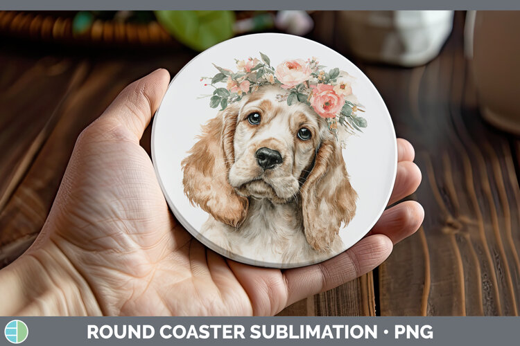 GorgeousDogs 05 Floral Crown Round Coaster design.