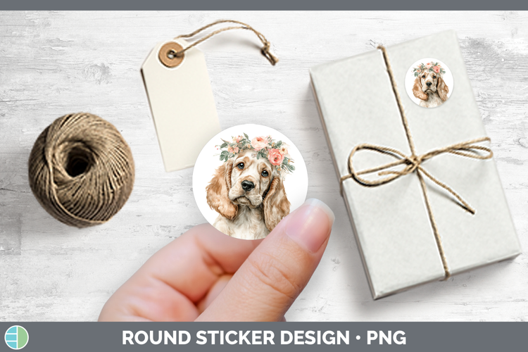 English Cocker Spaniel Dogs 05 Floral Crown Stickers Design