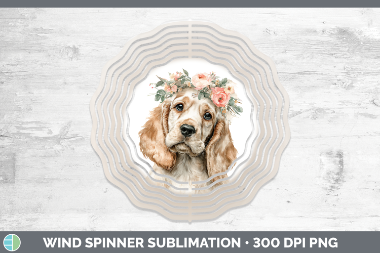 English Cocker Spaniel Dogs 05 Floral Crown Wind Spinner Sub