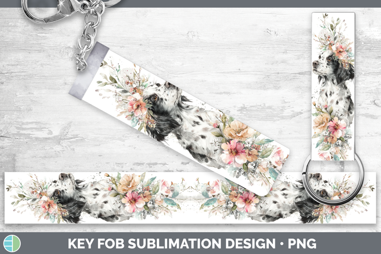 English Setter Black and White Dogs 05 Floral Crown Key Fob