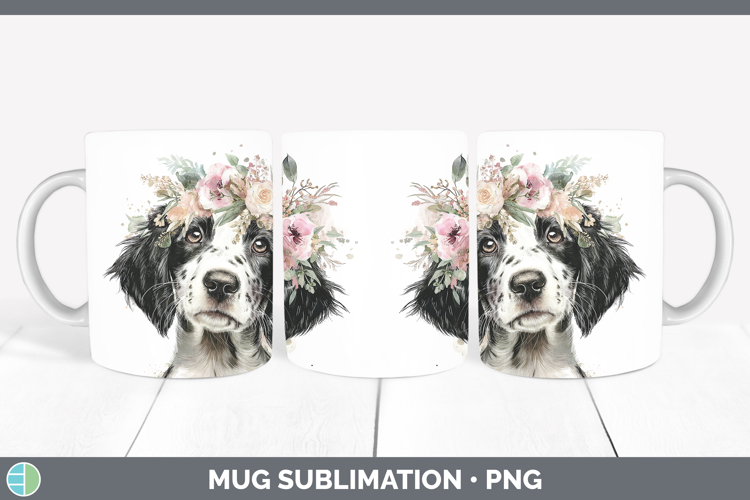 English Setter Black and White Dogs 05 Floral Crown Mug Wrap