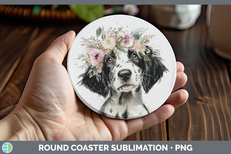 GorgeousDogs 05 Floral Crown Round Coaster design.