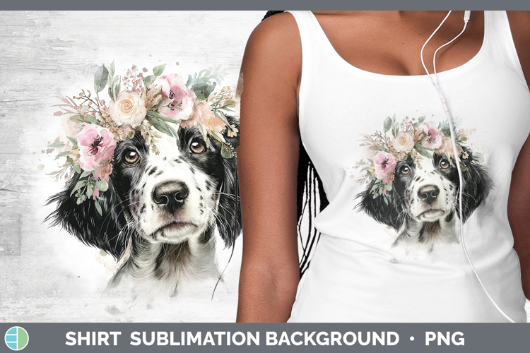 English Setter Black and White Dogs 05 Floral Crown Shirt Su