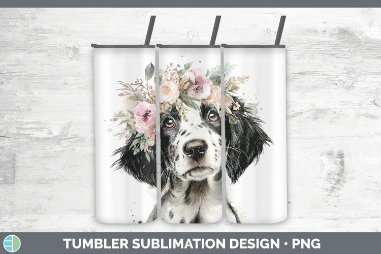 English Setter Black and White Dogs 05 Floral Crown Tumbler