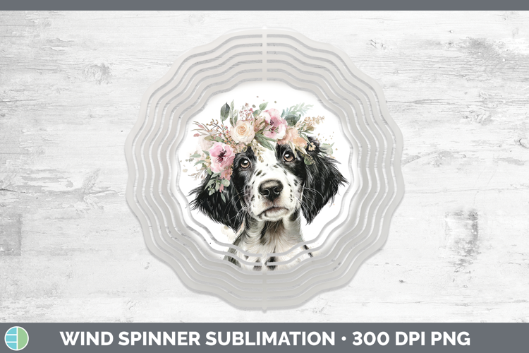 English Setter Black and White Dogs 05 Floral Crown Wind Spi