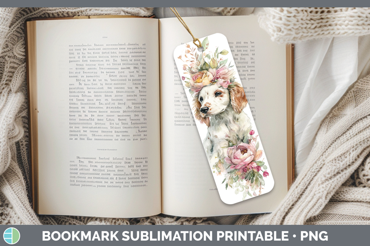 English Setter Red and White Dogs 05 Floral Crown Bookmark S