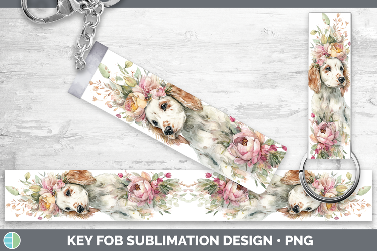 English Setter Red and White Dogs 05 Floral Crown Key Fob Su
