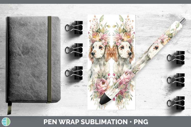 English Setter Red and White Dogs 05 Floral Crown Pen Wrap S