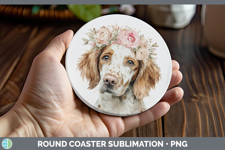 English Setter Red and White Dogs 05 Floral Crown Round Coas